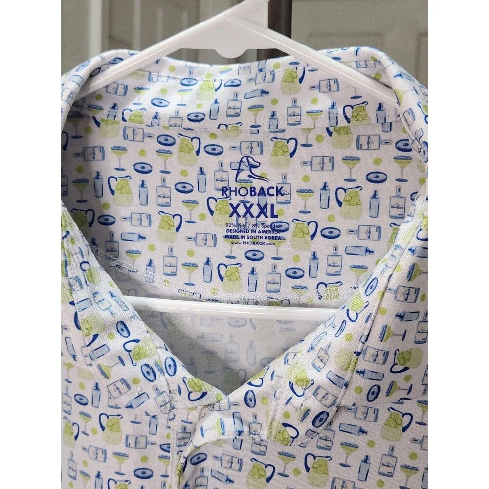 Men'sRhoback 3XL Performance Polo Short Sleeve Shirt XXXL Blue & Green Cocktails - Picture 5 of 14